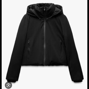 Zara Women’s Cropped Black Hooded Parka Jacket-size XS (BNWT)